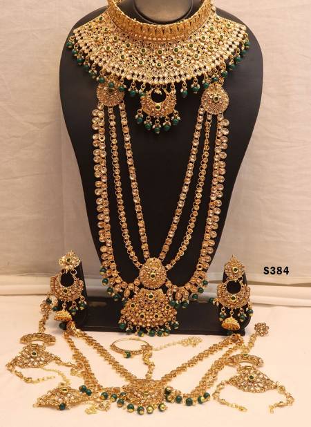 Dark Green Colour Traditional Designer Chokar And Long Necklace Latest Bridal Set Collection 384